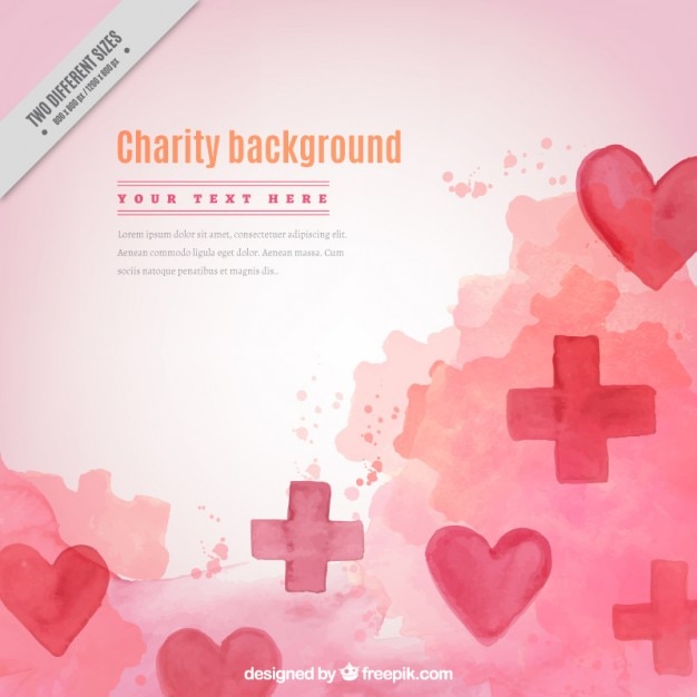 Free vector watercolor charity background with hearts and crosses