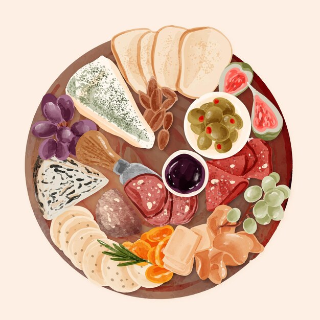 Watercolor cheese board illustration