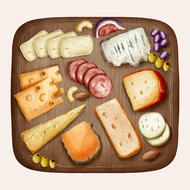 Free vector watercolor cheese board illustration