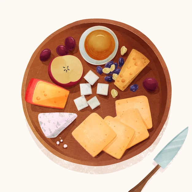 Free vector watercolor cheese board illustration