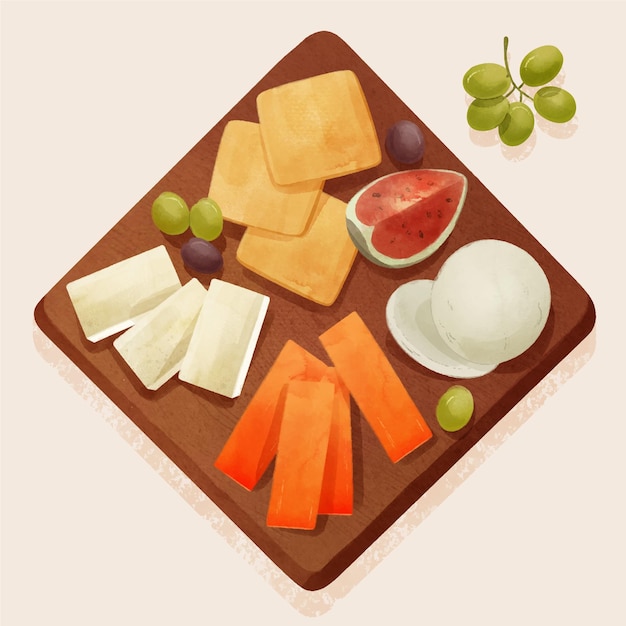 Free vector watercolor cheese board illustration