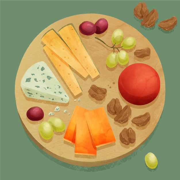 Бесплатное векторное изображение Акварельная иллюстрация доски сыра