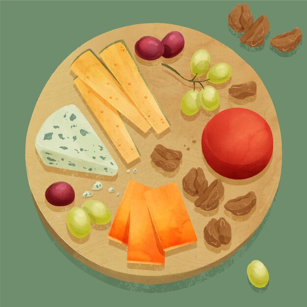 Watercolor cheese board illustration