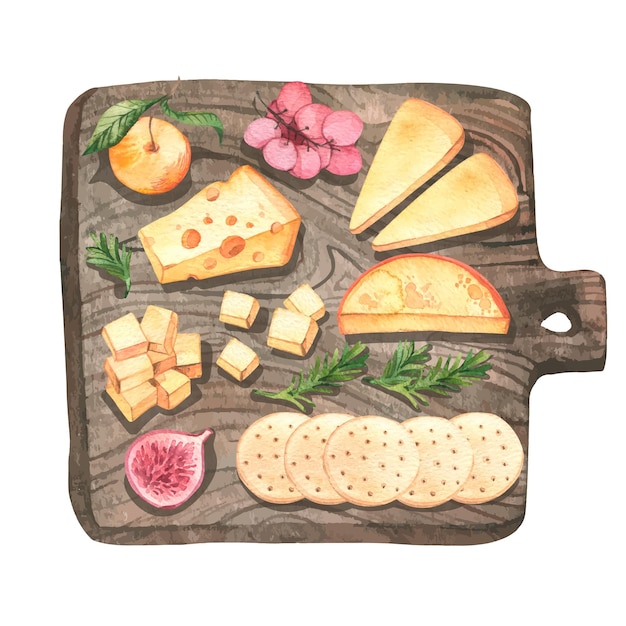 Акварельная иллюстрация доски сыра