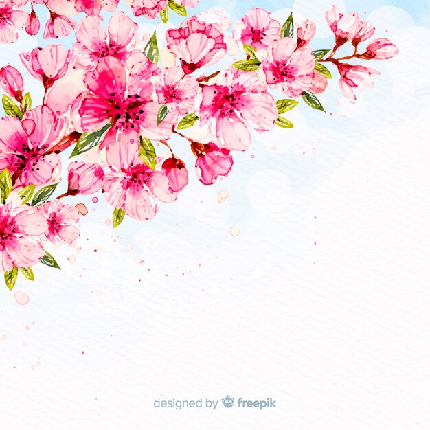 Watercolor cherry blossom branch background