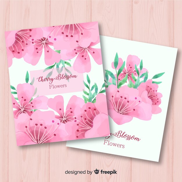 Watercolor cherry blossom card pack