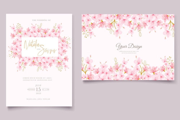 Watercolor cherry blossom floral card set