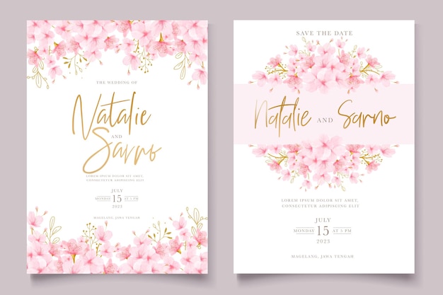 Watercolor cherry blossom floral card set