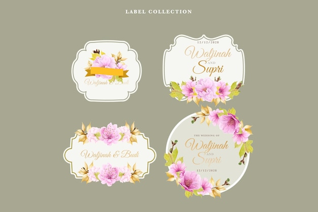 Free vector watercolor cherry blossom floral label illustration