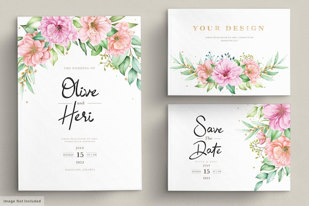 Free vector watercolor cherry blossom invitation card set