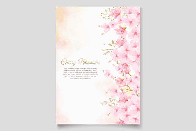 Insieme della carta dell'invito del fiore di ciliegia dell'acquerello