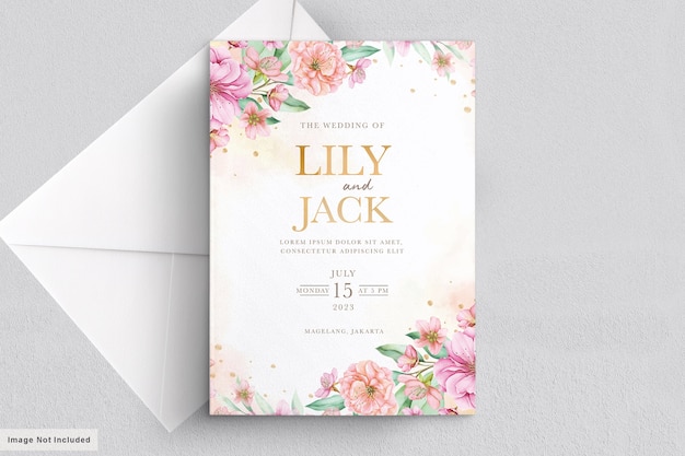 Free vector watercolor cherry blossom wedding invitation card set