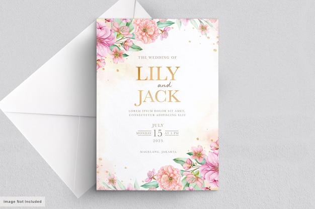 watercolor cherry blossom wedding invitation card set