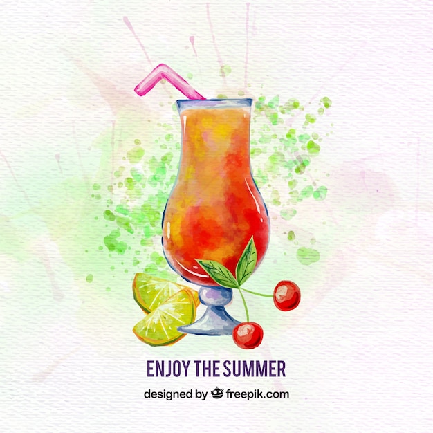 Watercolor cherry cocktail background