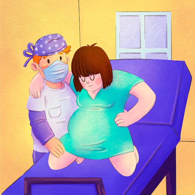 Vettore gratuito scena del parto ad acquerello
