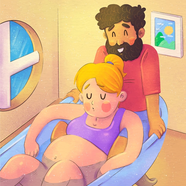 Free vector watercolor childbirth scene