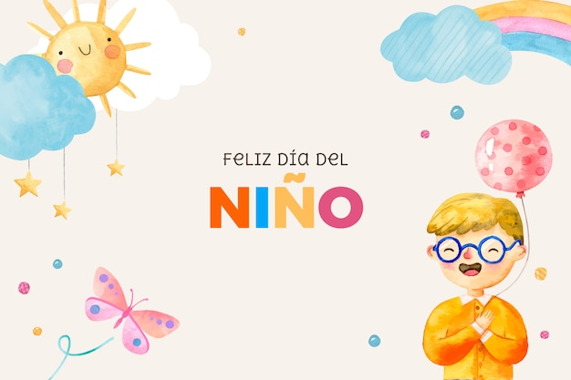 Watercolor children's day in spanish background