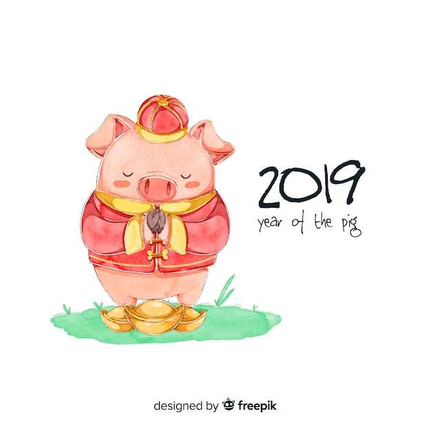 수채화 중국 새 해 2019 배경