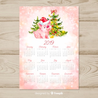 Акварель китайский новый год календарь 2019
