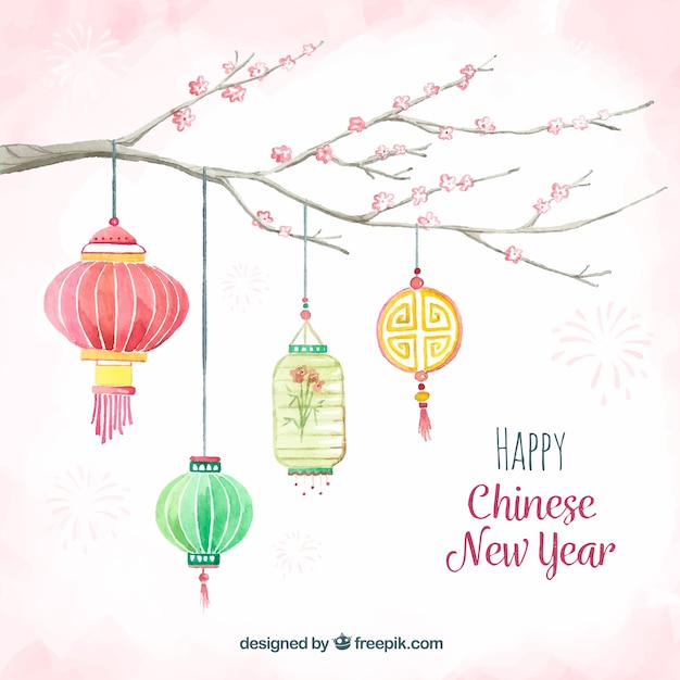 Watercolor chinese new year background