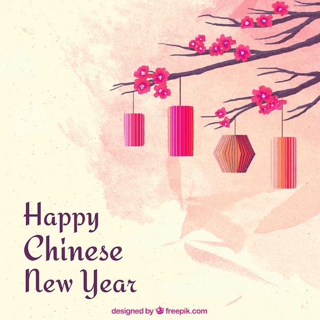 Watercolor chinese new year background