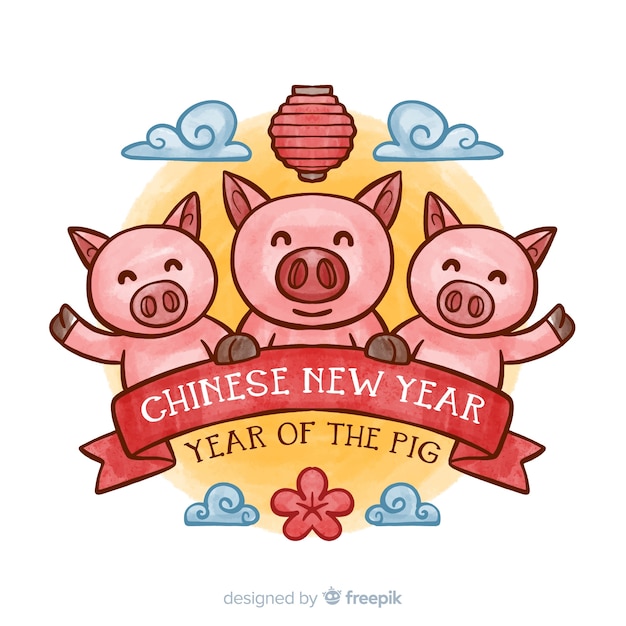 Watercolor chinese new year background Free Vector