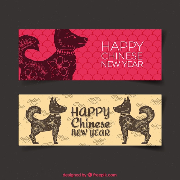 Watercolor chinese new year banners