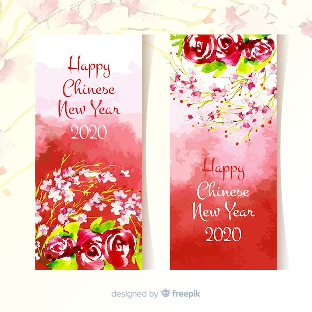 Watercolor chinese new year banners