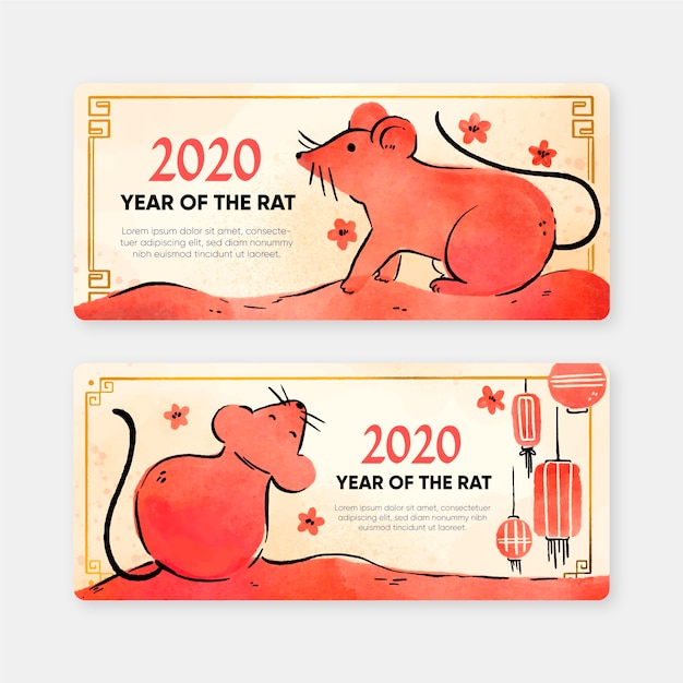 Free vector watercolor chinese new year banners