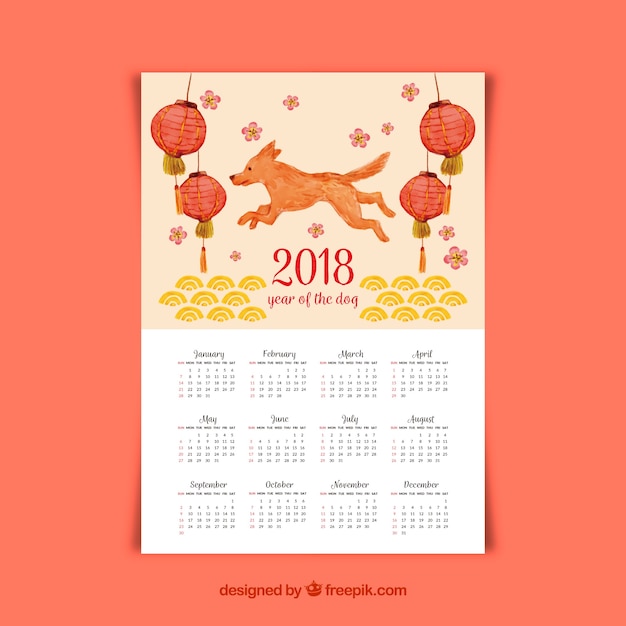 Watercolor chinese new year calendar