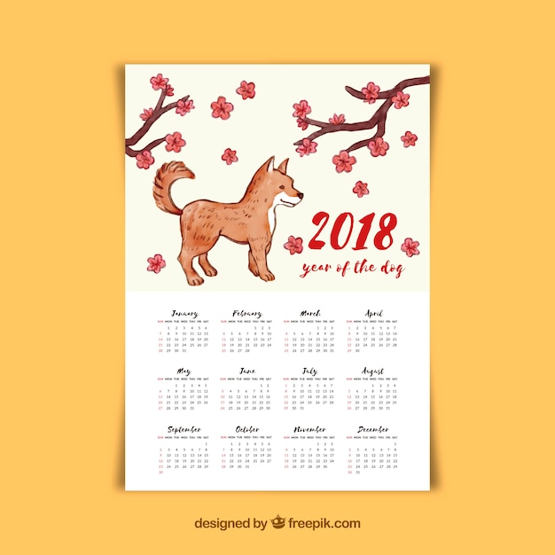 Free vector watercolor chinese new year calendar