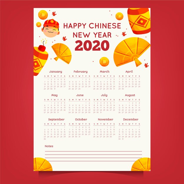 Watercolor chinese new year calendar