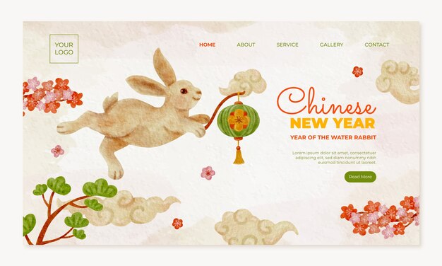 Бесплатное векторное изображение Шаблон целевой страницы празднования китайского нового года акварелью