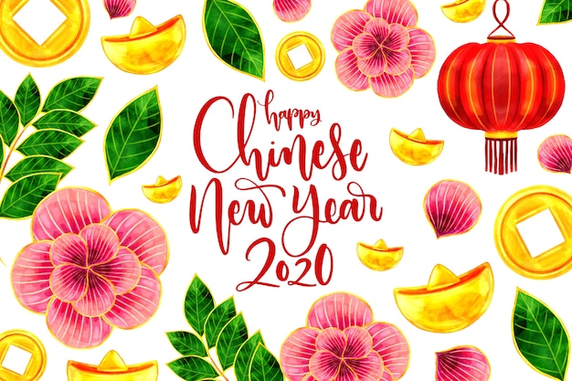 Watercolor chinese new year concept