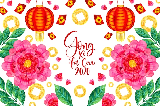 Watercolor chinese new year concept