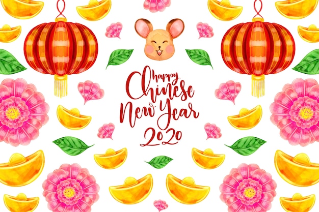 Watercolor chinese new year concept