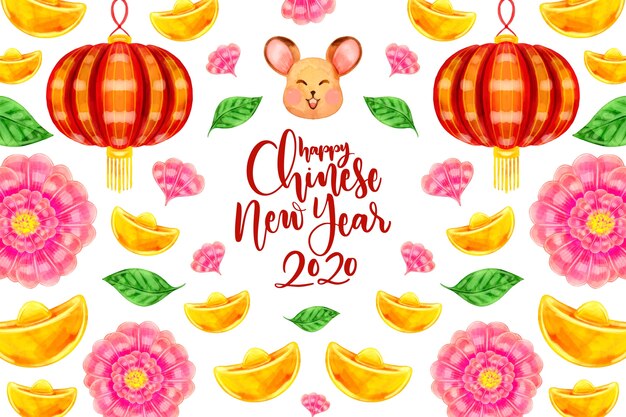 watercolor chinese new year concept