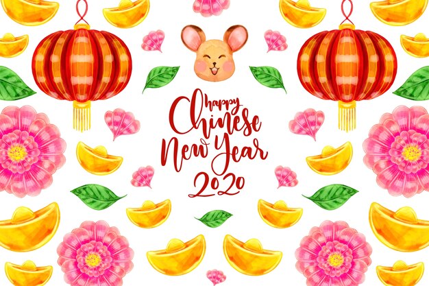 Watercolor chinese new year concept