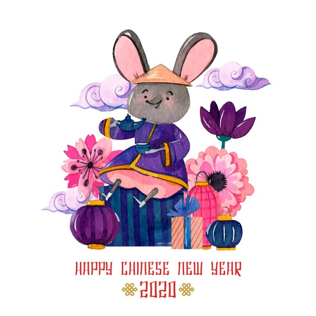 Watercolor chinese new year concept
