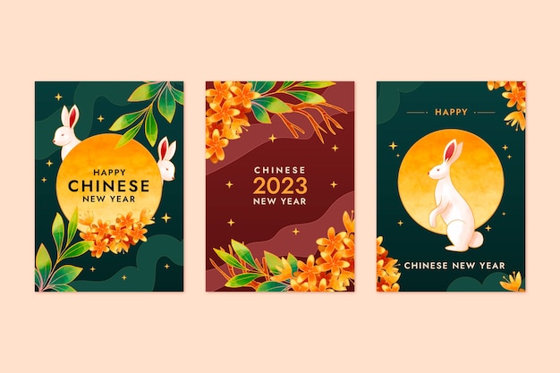 Акварель коллекция поздравительных открыток празднования китайского нового года