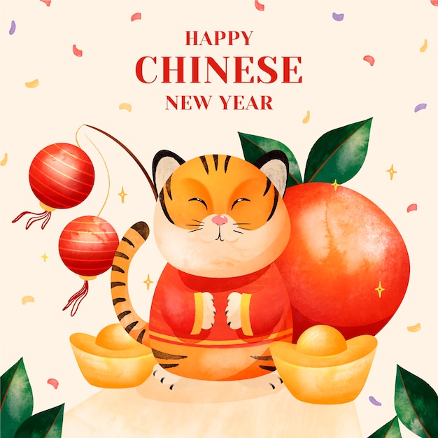 Watercolor chinese new year illustration