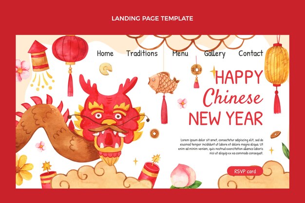 Watercolor chinese new year landing page template