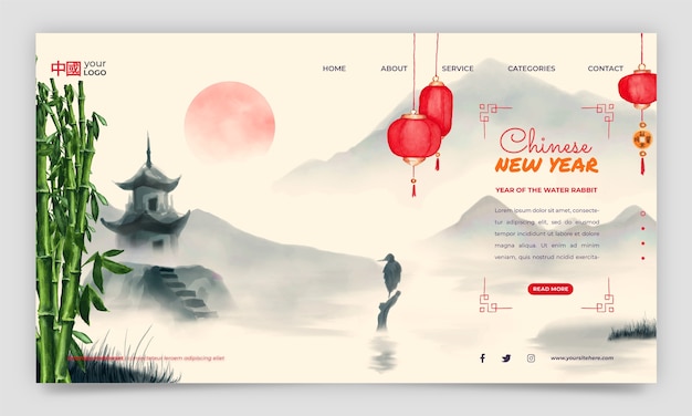 Free vector watercolor chinese new year landing page template