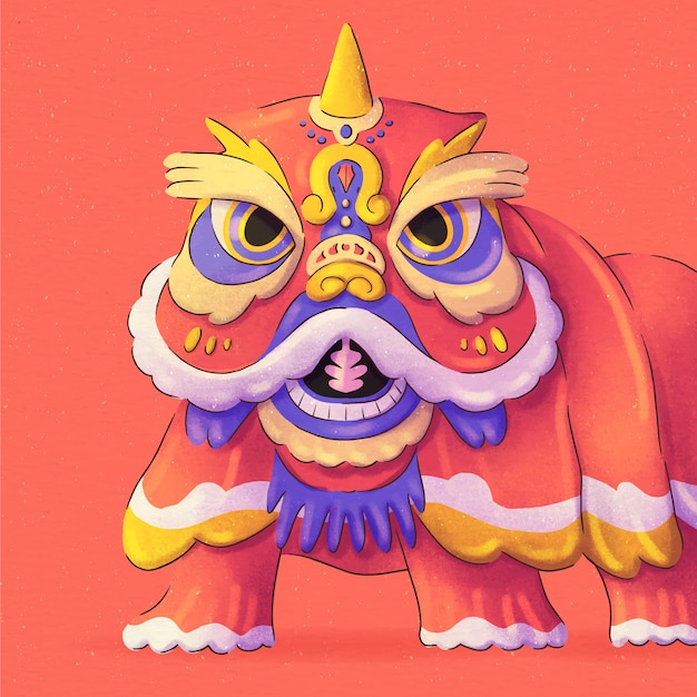 Free vector watercolor chinese new year lion dance illustration