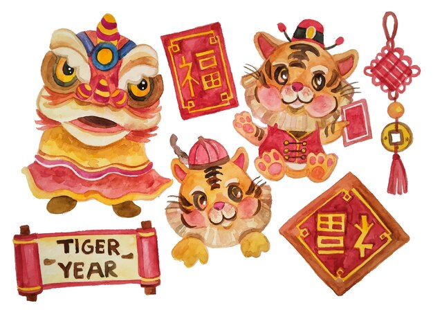 Watercolor chinese new year ornaments 2022