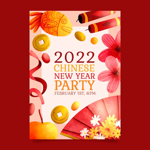 Watercolor chinese new year party poster template