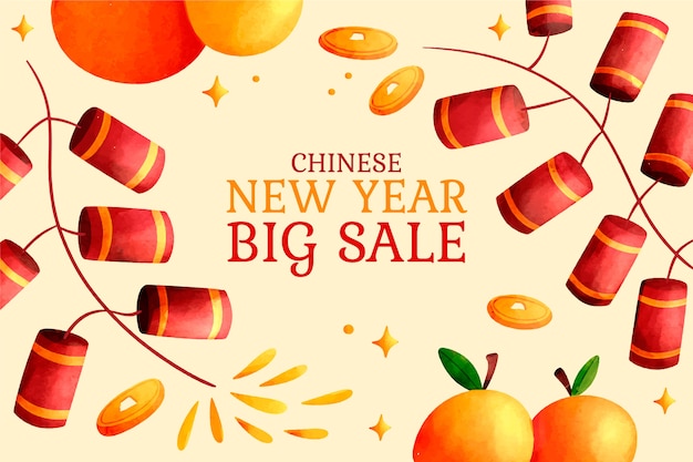 Watercolor chinese new year sale horizontal banner