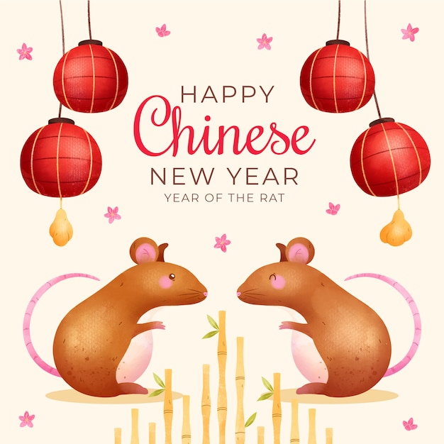 Watercolor chinese new year with rats