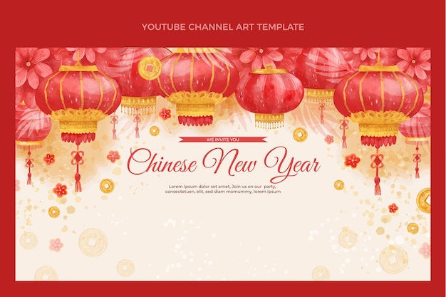Vettore gratuito arte del canale youtube del capodanno cinese dell'acquerello