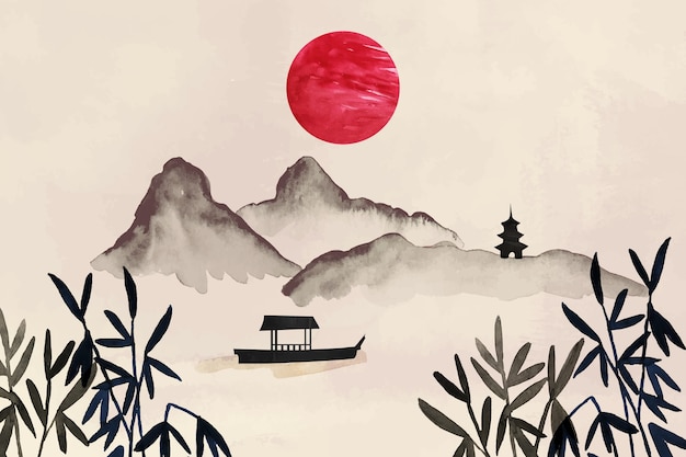 Free vector watercolor chinese style background